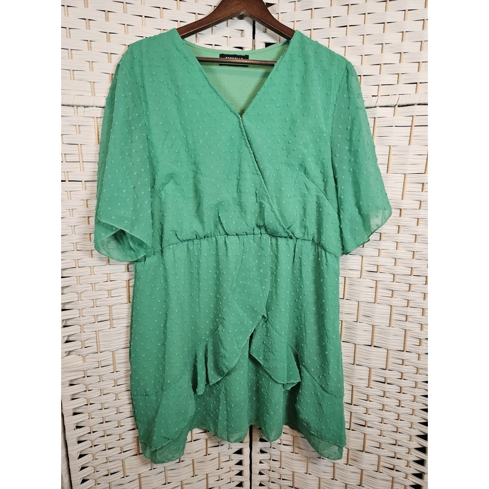Rebdoll Womens Plus Size 3X Swiss Dot Green Minidress/Tunic